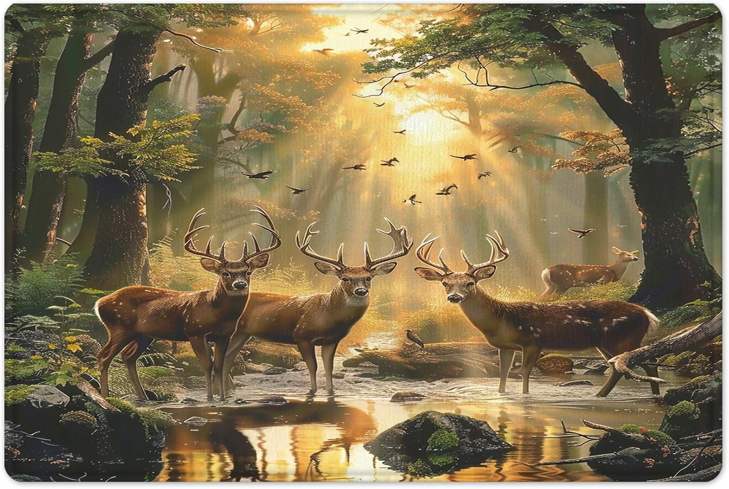 LB Forest Deer Shower Curtain Sets with Bath Mat, Nature Foggy Forest with Wildlife Animal Elk 72x72 Inch Shower Curtain with 12 Hooks Non Slip Bath Tub Mat 24x16 inches