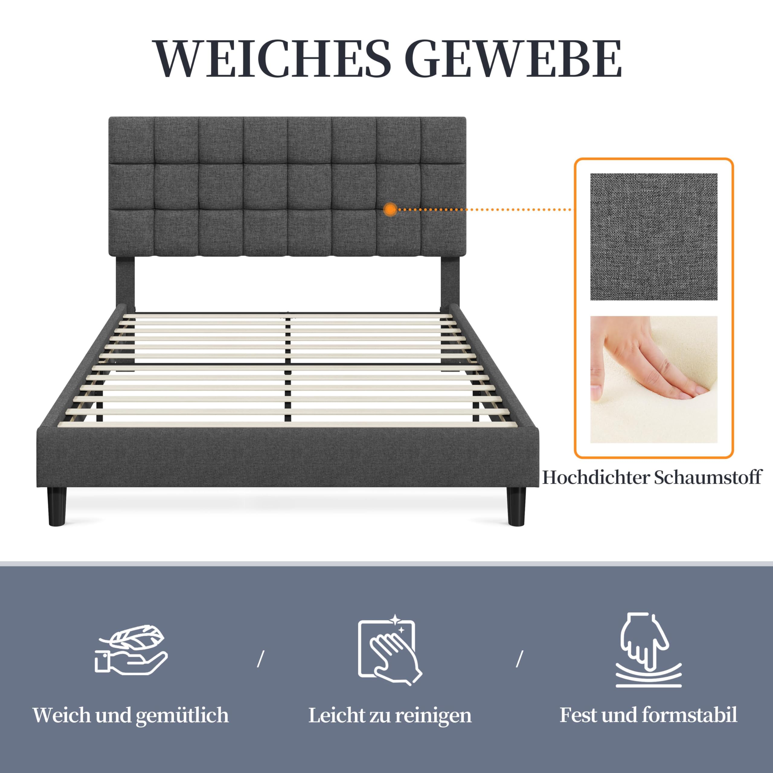 Yaheetech Polsterbett 160 x 200 cm Doppelbett mit Höhenverstellbarem Kopfteil – Bild 4