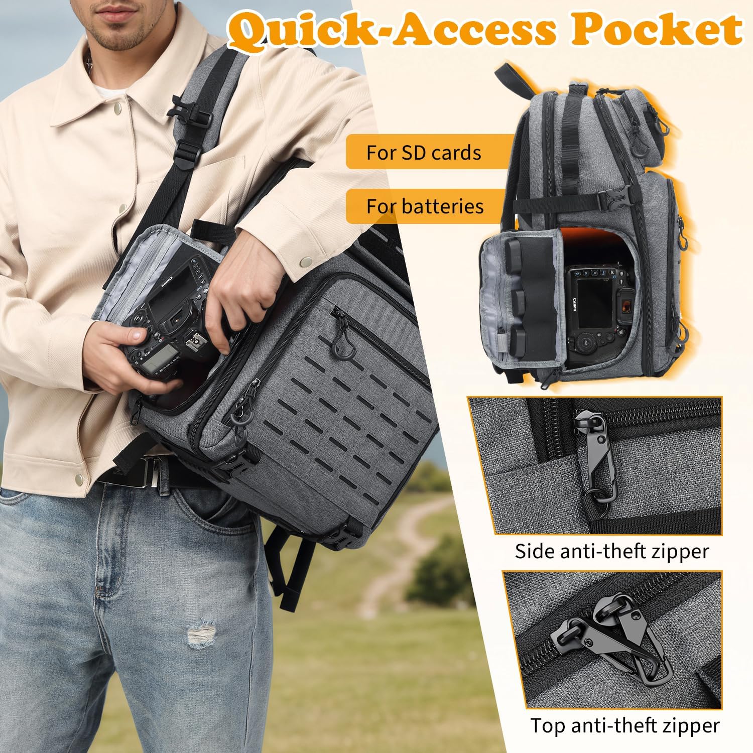 HAMBOLY Professional Camera Bag Backpack, Large Waterproof Photography Bag Case for DSLR/SLR/Mirrorless Camera with Tripod Holder/15.6’’ Laptop Compartment/Rain Cover