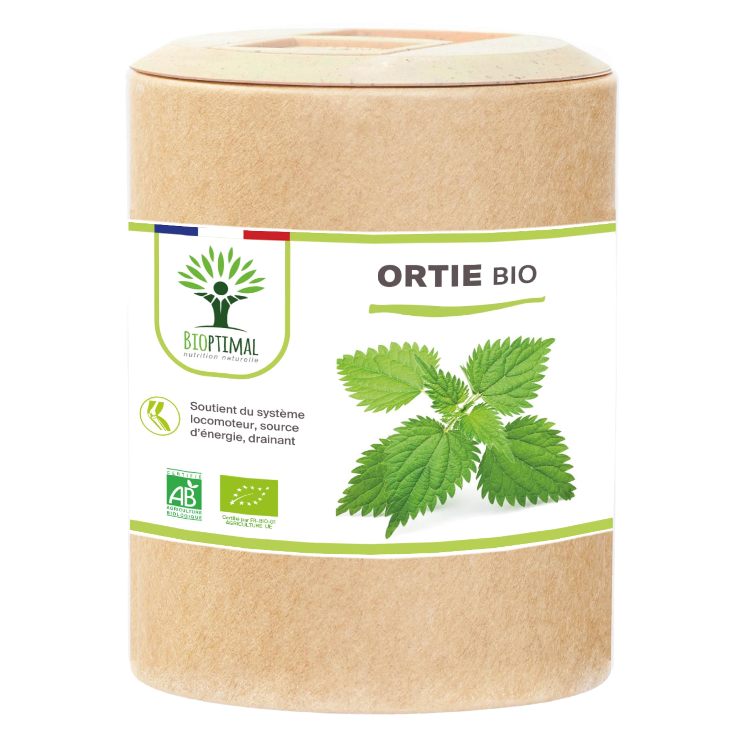 Ortie Bio - Bioptimal - Complément Alimentaire - Silicium Organique - Poudre de Feuille Ortie Pure - Articulation Peau Circulation - 250 mg/gélule - Cultivé en France - Certifié Ecocert - 200 gélules