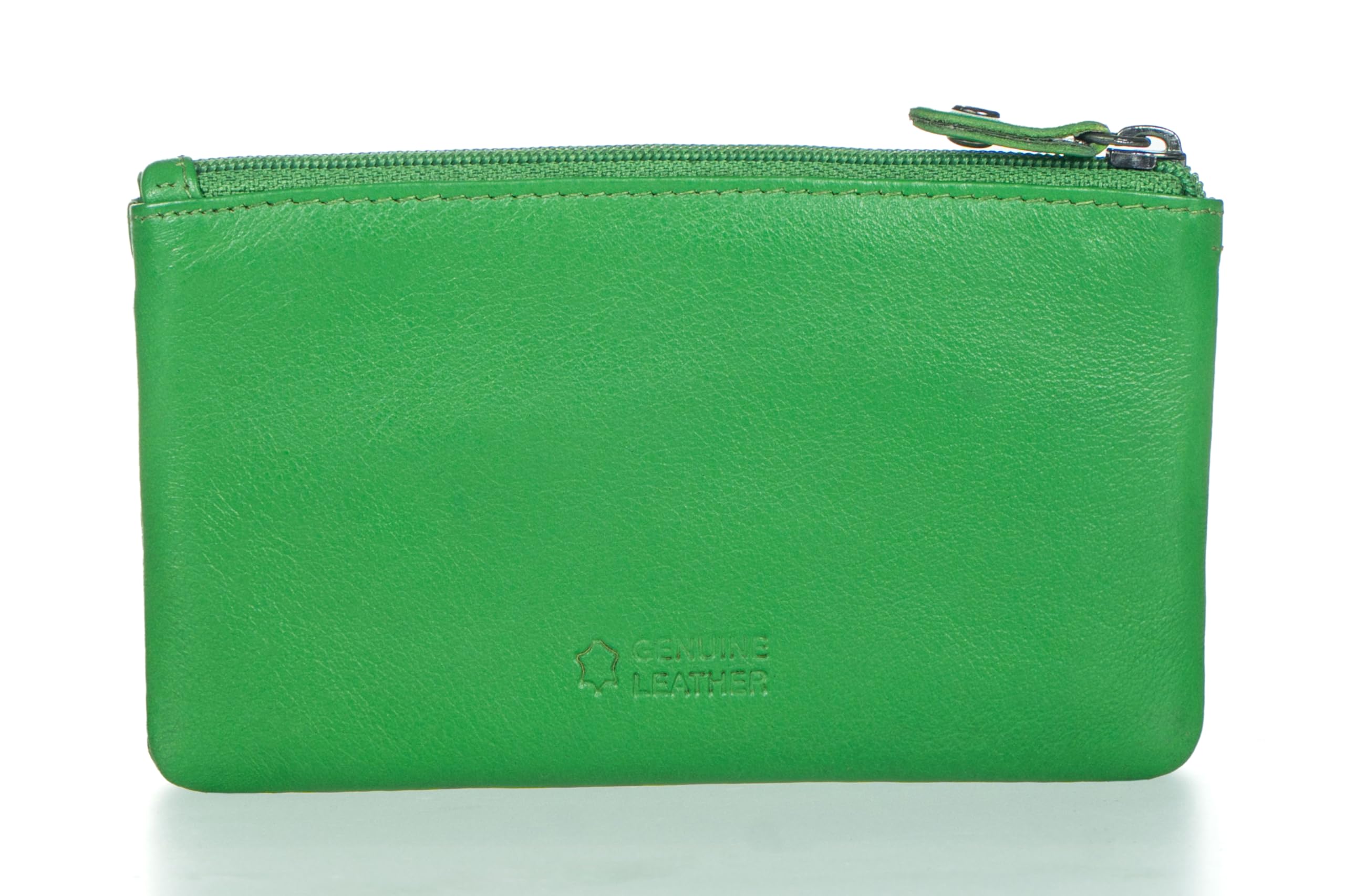 CALFNERO Genuine Leather Coin Wallet & Key Case | Leather Key Organizer for Men Women | Zippered Key Holder, Coin Purse, Cash & Card Pouch | Unisex Compact Travel Wallet (Parrot-Green) 4