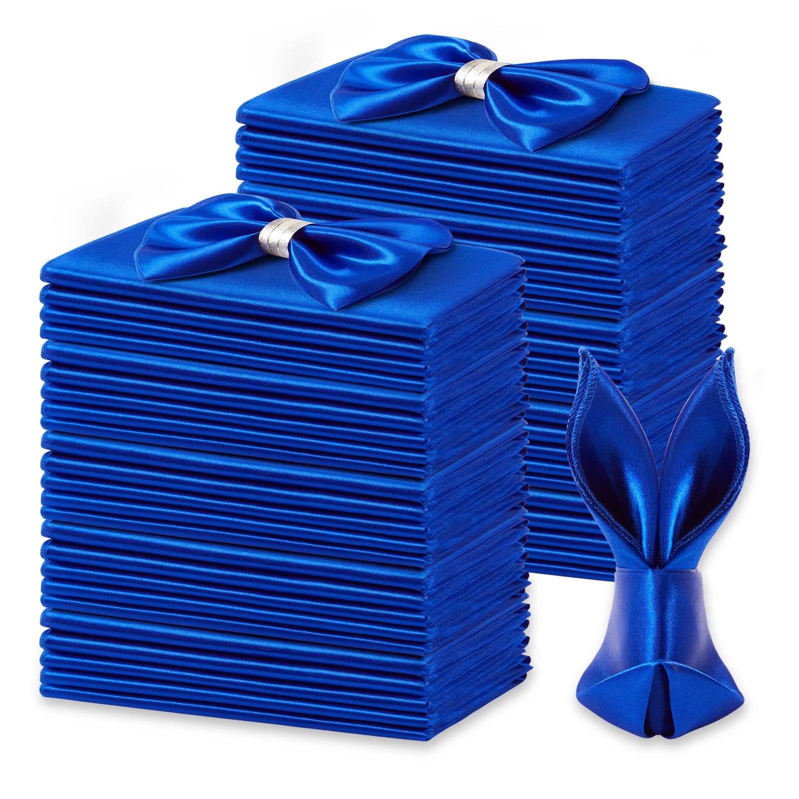 KKJIAF 50 Pack Royal Blue Square Satin Napkins 17x17 Inch Soft Smooth Cloth Napkins?Silky Table Napkin for Wedding Banquet Party Decoration