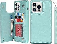 Vista 19 de iCoverCase Funda compatible con iPhone 13 Pro Max con tarjetero para mujer, bloqueo RFID en relieve de piel sintética con correa de muñeca de 6.7