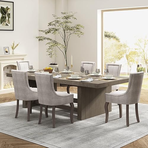 Miniatura 2 de Juego de 6 sillas de comedor, silla de cocina y comedor, sillas de comedor tapizadas en tela, sillas de comedor de madera, sillas de comedor, ribete