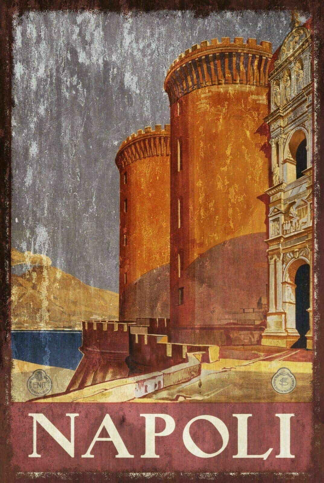 Biopracess Metalpostera29406 Napoli Travel Advertisement Vintage Retro Style Metal Sign, Italy, Italian Metal Tin Sign 8X12 Inches