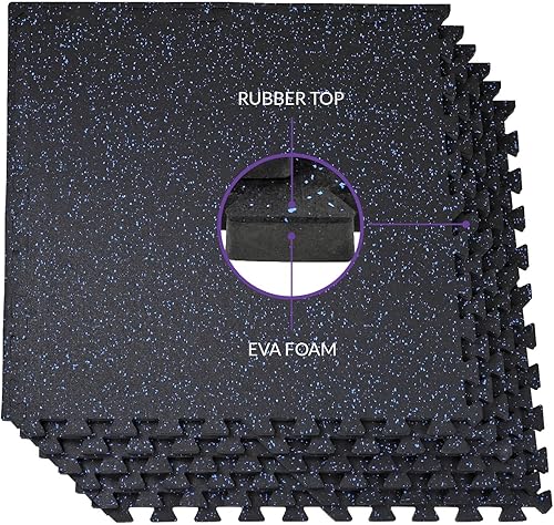 Miniatura 4 de Xspec Alfombrilla de ejercicio de espuma EVA de 12 pulgada de grosor, 48 pies cuadrados (12 azulejos) con parte superior de goma entrelazada,