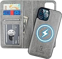 Vista 17 de Bocasal Funda tipo cartera compatible con iPhone 12 e iPhone 12 Pro con soporte para tarjetas de cuero PU magnética desmontable con soporte plegable
