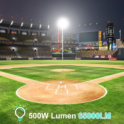 Miniatura 4 de Luces de estadio de 500 W, luz de inundación LED para exteriores, 65000 lúmenes, equivalente a 3000 W, 6500 K, luces LED súper brillantes,