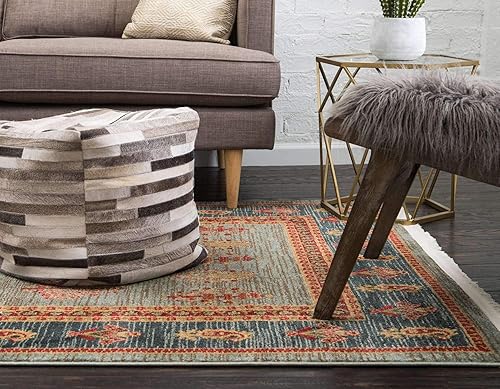 Miniatura 3 de Unique Loom Fars Collection - Alfombra moderna con diseño tribal de medallones con tonos naturales, 8 x 10 pies, azul claroazul marino