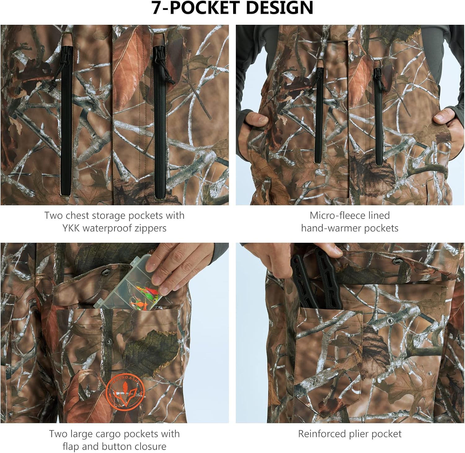 BASSDASH Splice Men’s Insulated Waterproof Fishing Hunting Bibs Ripstop Breathable Snow Pants - Image 6