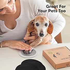 2-Pack Round Inkless Baby Hand and Footprint Kit - Mess Free Ink Pad for Newborn Keepsake, Dog Nose & Paw Print Kit, Clean Touch Ink Pad for Baby Hand & Footprints, Ideal New Mom Gifts (Silver)