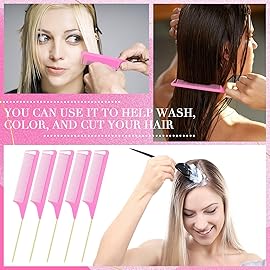 Patelai 30 Pieces Parting Comb for Braids Steel Hair Pin Rat Tail Carbon Fiber Heat Resistant Teasing Combs with Stainless Steel Pintail (Pink and Gold)