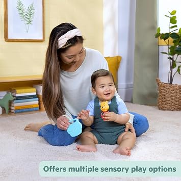 Bright Starts Disney Baby Winnie The Pooh Hunny & Shake Rattle & Teether, Stroller Toy for On The Go, Newborns & Up