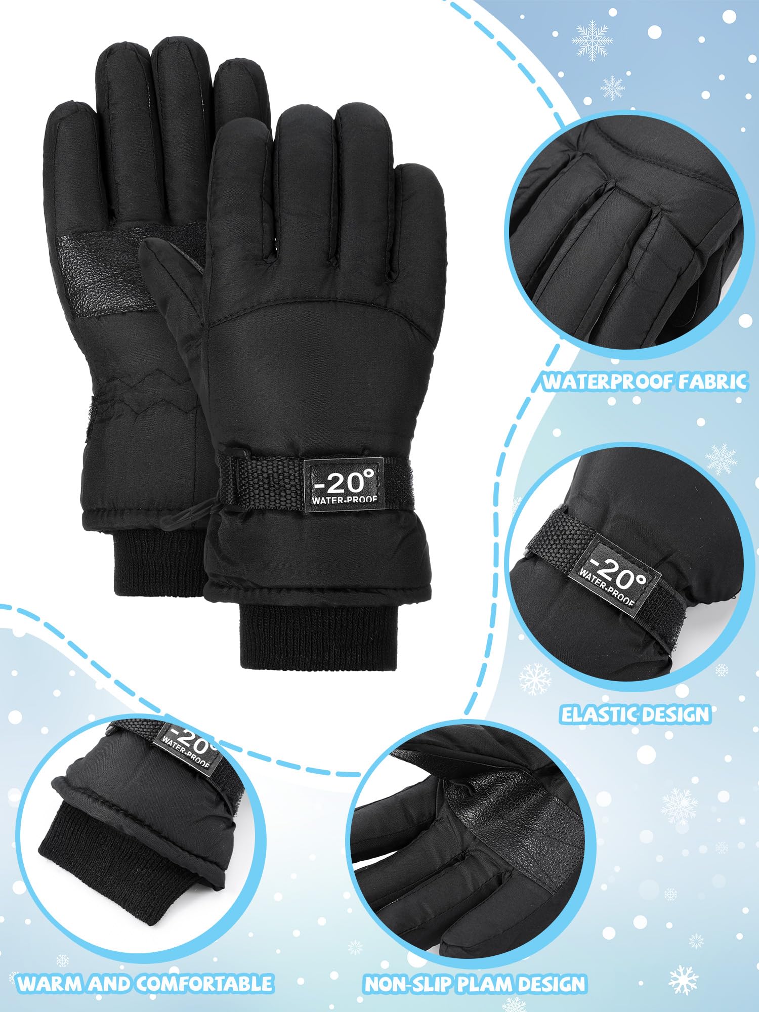 Bencailor 6 paia di guanti invernali per bambini guanti da sci impermeabili ragazzo ragazza caldo neve snowboard guanti per freddo unisex