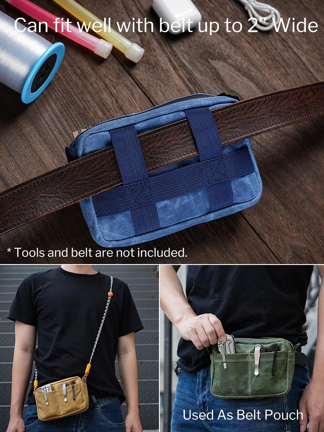 Sayram SP8 Belt Pouch for Men, EDC Bellt Pouch with Zipper, Waist Pack EDC Pouch for Multitool, Flashlight, Knives, Cards, Phone, Waxed Canvas EDC Organizer Pouch for Belt (Oil Wax Black)