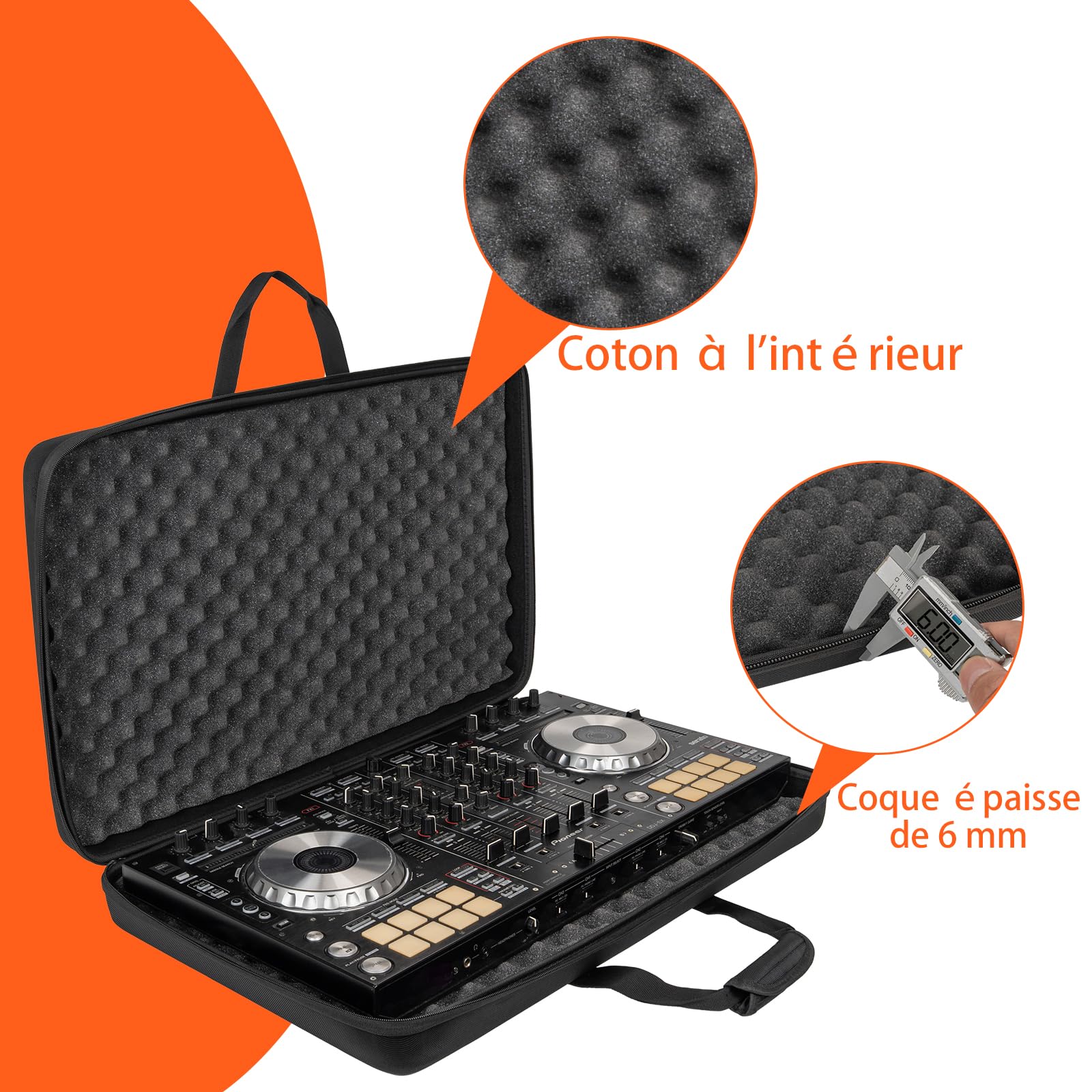 OUUTMEE Étui de Transport pour Contrôleur DJ, Compatible avec Pioneer DDJ RX/SX/SX2/SX3/DDJ-FLX6/Denon MC7000, Sac de Rangement en EVA pour Contrôleur DJ avec Poignées et Bandoulière (Noir)