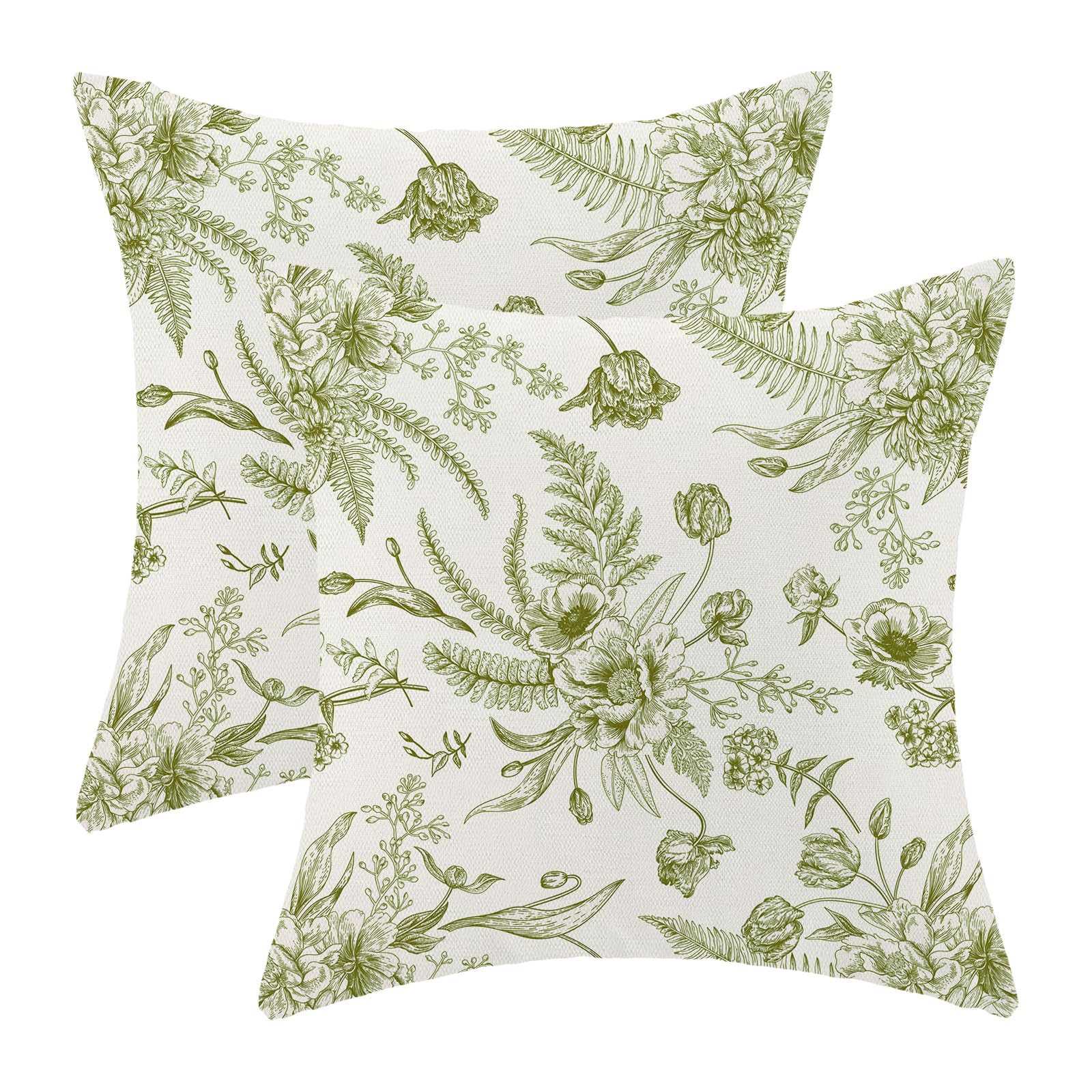 CXMEIFLY Sage Green Spring Pillow Covers 24 x 24 Inch Set of 2 for Chinoiserie Flowers Decor Throw Pillows Floral Leaves Seasonal Plant Outdoor