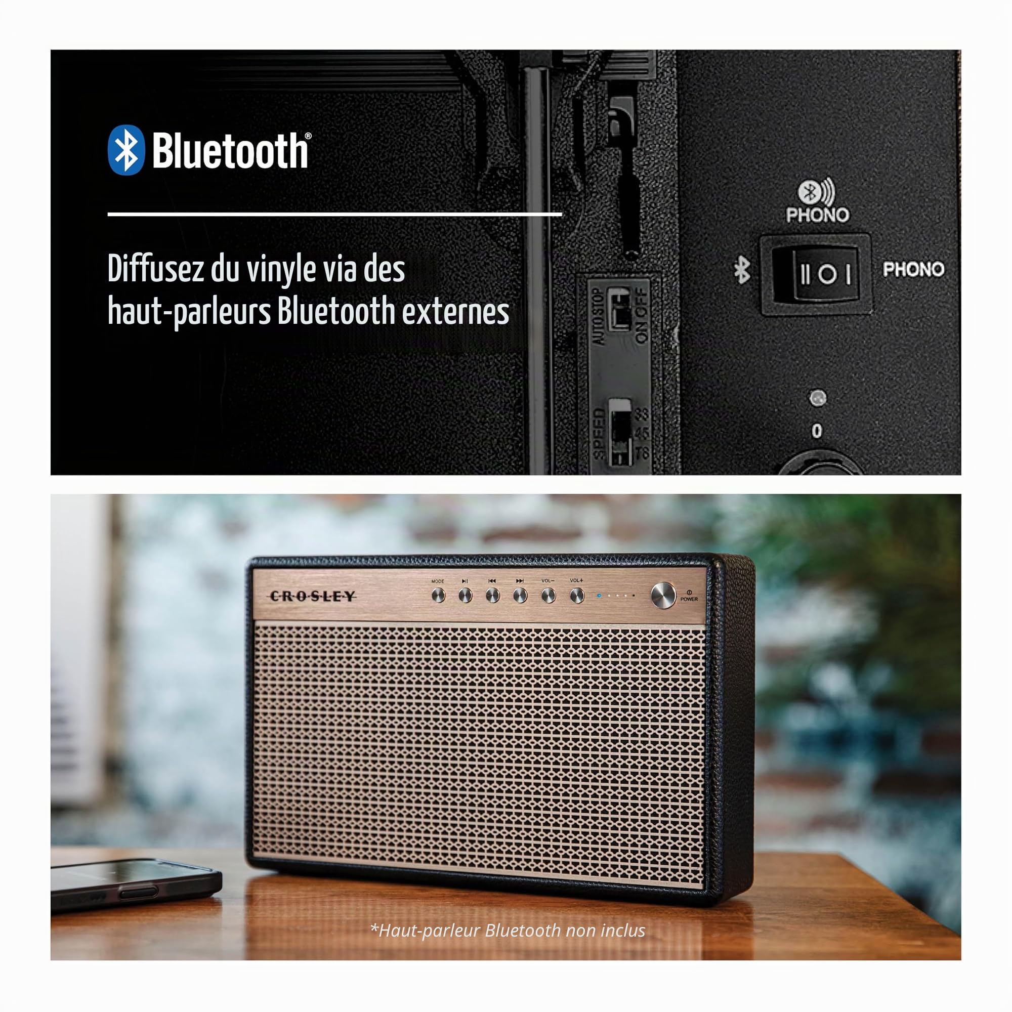 Crosley CR8017B-CO Voyager Tourne-Disque Portable Vintage en Vinyle avec Bluetooth in/Out et Haut-parleurs intégrés, Cacao