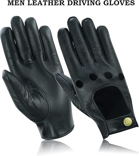 Miniatura 3 de Guantes de cuero para hombre, guantes de conducción de cuero para chofer, guantes de piel de cordero 100% auténtica, guantes de dedo completo para