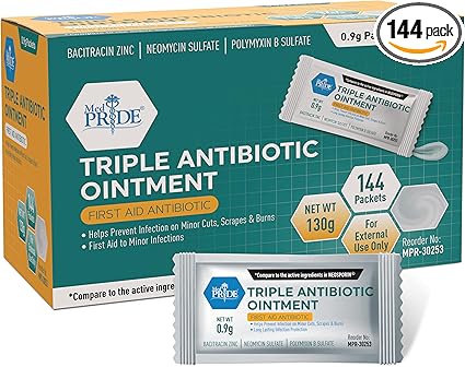 MED PRIDE Triple Antibiotic Ointment Packets Bulk 144 X 0.9g, Individual Antibiotic Ointment Packets for Burns, Cuts, Wound Care