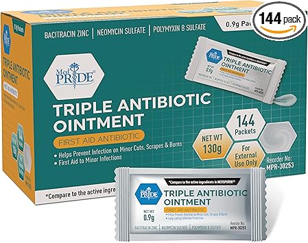 MED PRIDE Triple Antibiotic Ointment Packets Bulk 144 X 0.9g, Individual Antibiotic Ointment Packets for Burns, Cuts, Wound Care