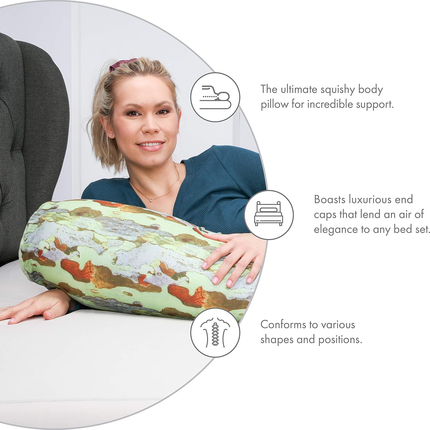 Log Tree Forest Microbead Body Pillow - Straight Long Pillows for Comfort or Use During Pregnancy- Spandex 85% / Nylon 15% - Spongy Cooling Hypoallergenic Outer Fabric - 50" X 8" - Side Sleepers