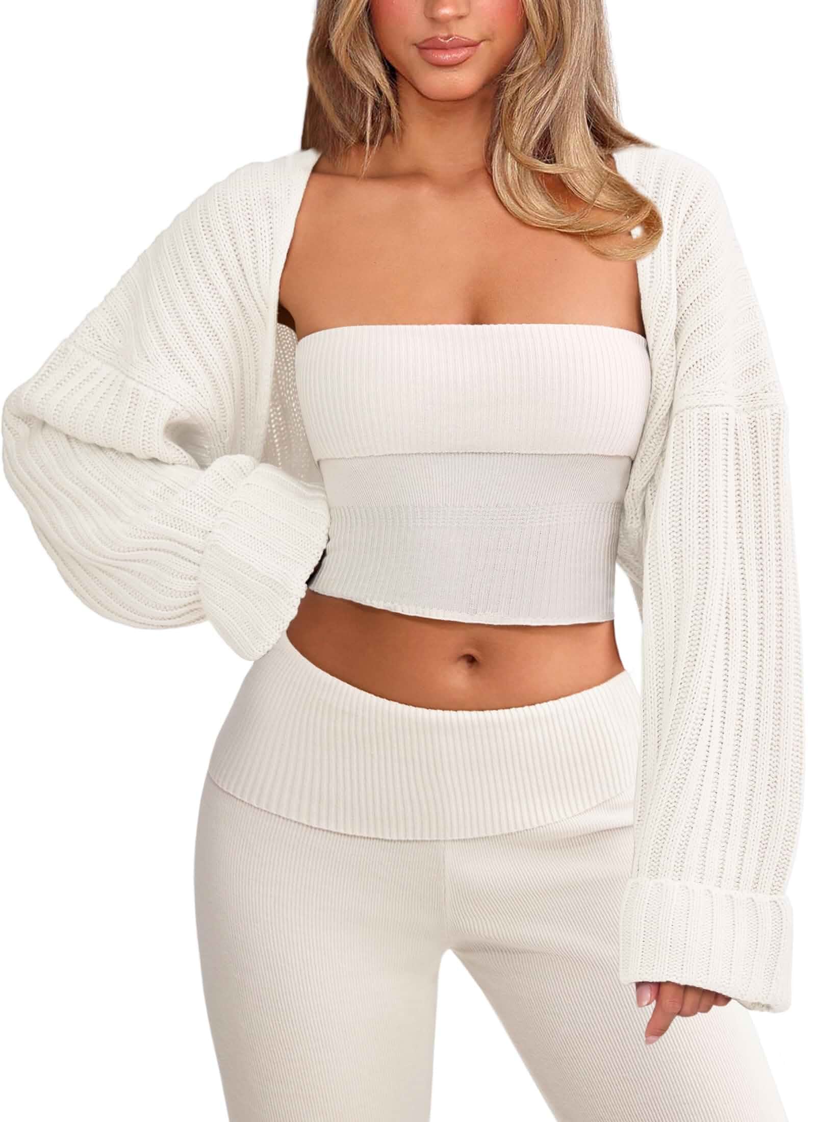 OZICERD Chunky Knit Bolero Shrug Cardigan Sweater for Women Fall Open Front Long Arm Sleeve Cropped Cardigan Y2k Loose Sueter Long Sleeve