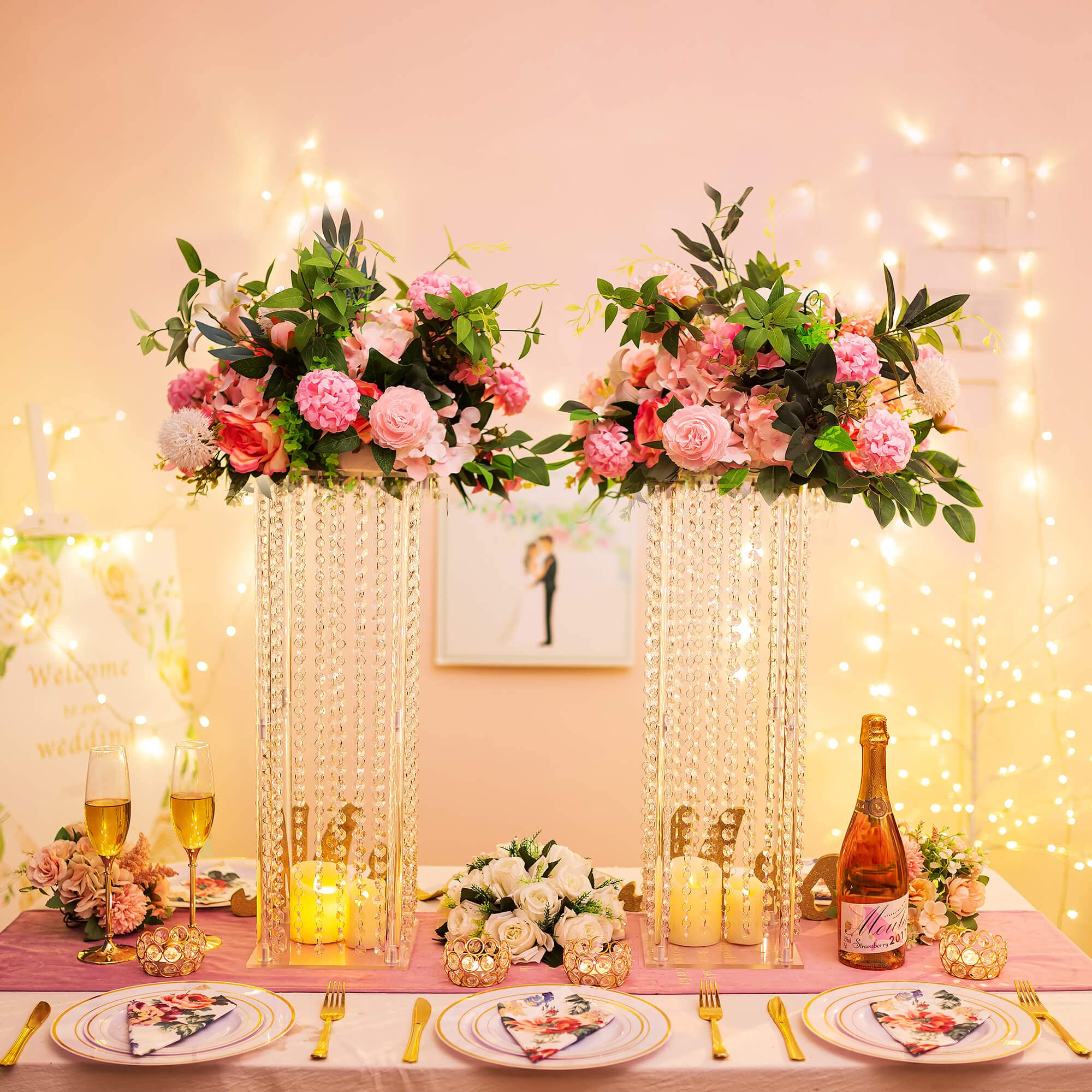 Nuptio Centrotavola per Matrimoni Vasi Tavola - 2 Pezzi 60cm Altezza per Vasi Fiori Decorazioni Tavola per Feste - Eleganti Tavoli Decorazioni per Matrimoni Sfusi Centrotavola in Cristallo Geometrico