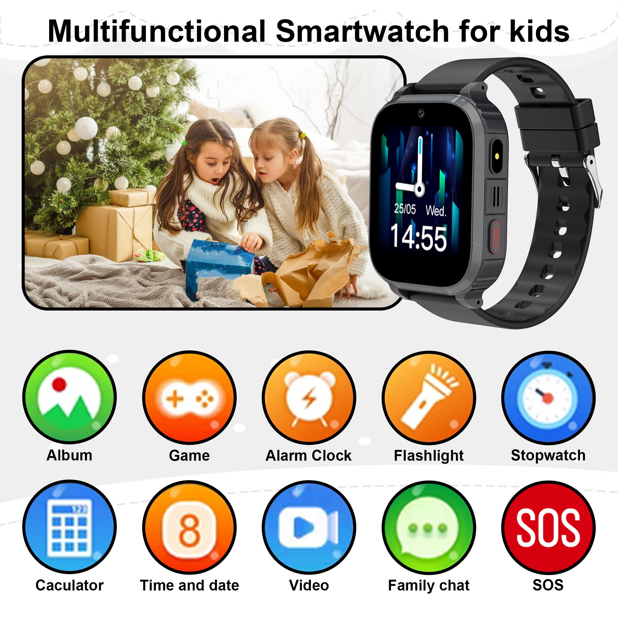 GPS Montre Connectée Enfant, Montre Intelligent Enfant 4G Telephone, Appel, SOS, Chat Vidéo WiFi, GPS Localisation, Mode Classe, Réveil, 7 Jeux, 10 Contacts, Smartwatch Ado Enfants Cadeau