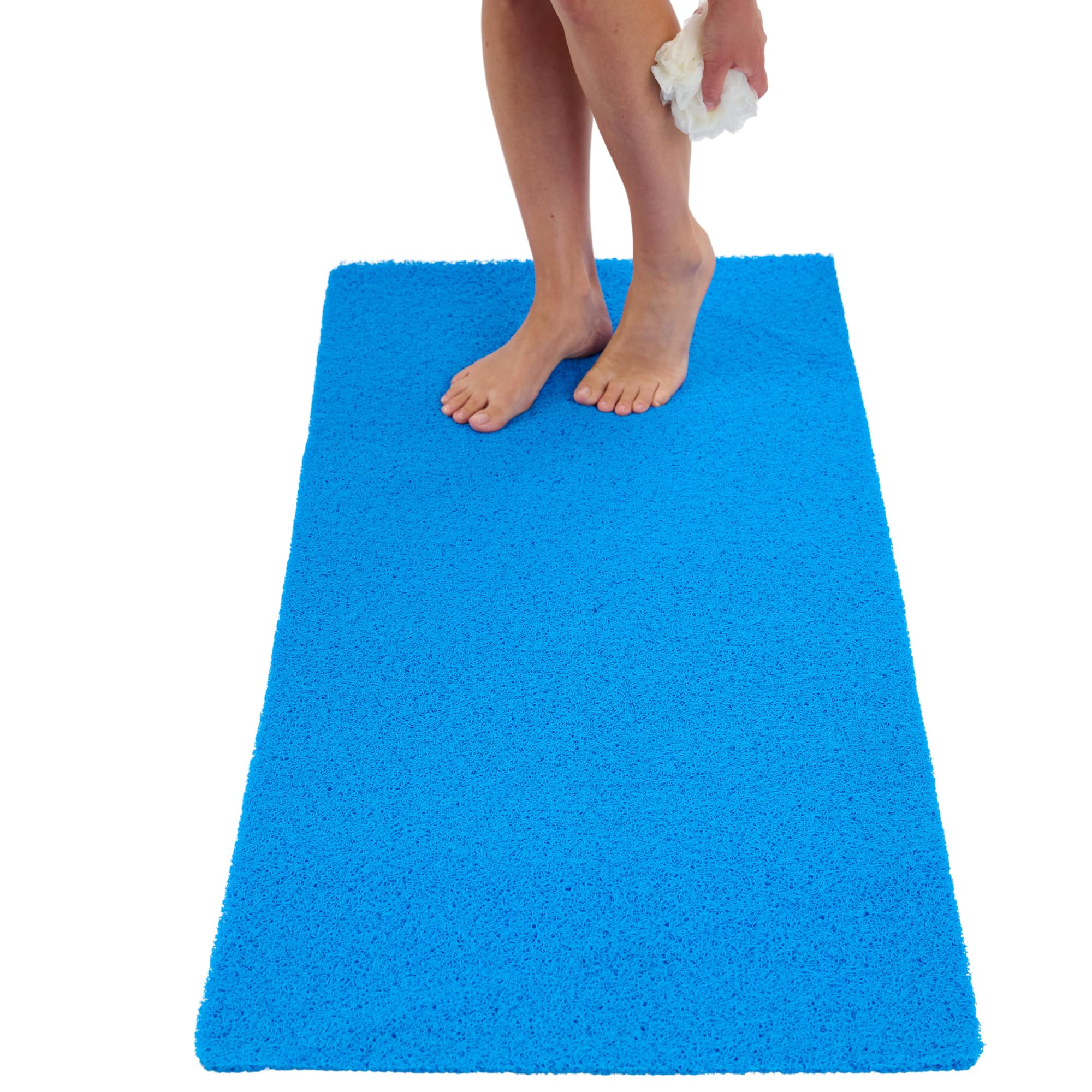 Anti Slip Shower Mat - Non Slip Shower Mats for Inside Shower - Large 47x24 Loofah Shower Floor Mat Non Slip - Bath Mat for Shower - Secure Mat Without Suction Cups (47x24 Blue)