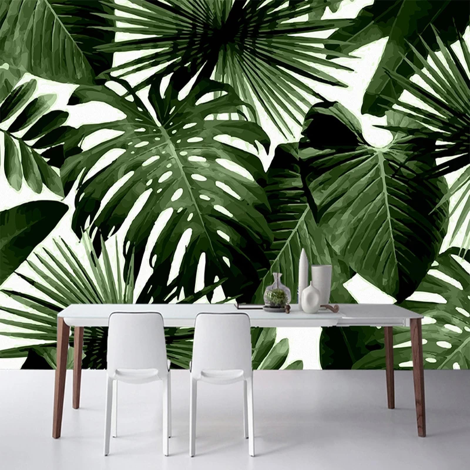 KoKoty 3D Photo Wallpaper Mural Photo Premium Art Print Retro Rainforest Palm Banana leaves-200 x 200 cm-Custom Silk Wall Mural Photo Wallpaper Decoration