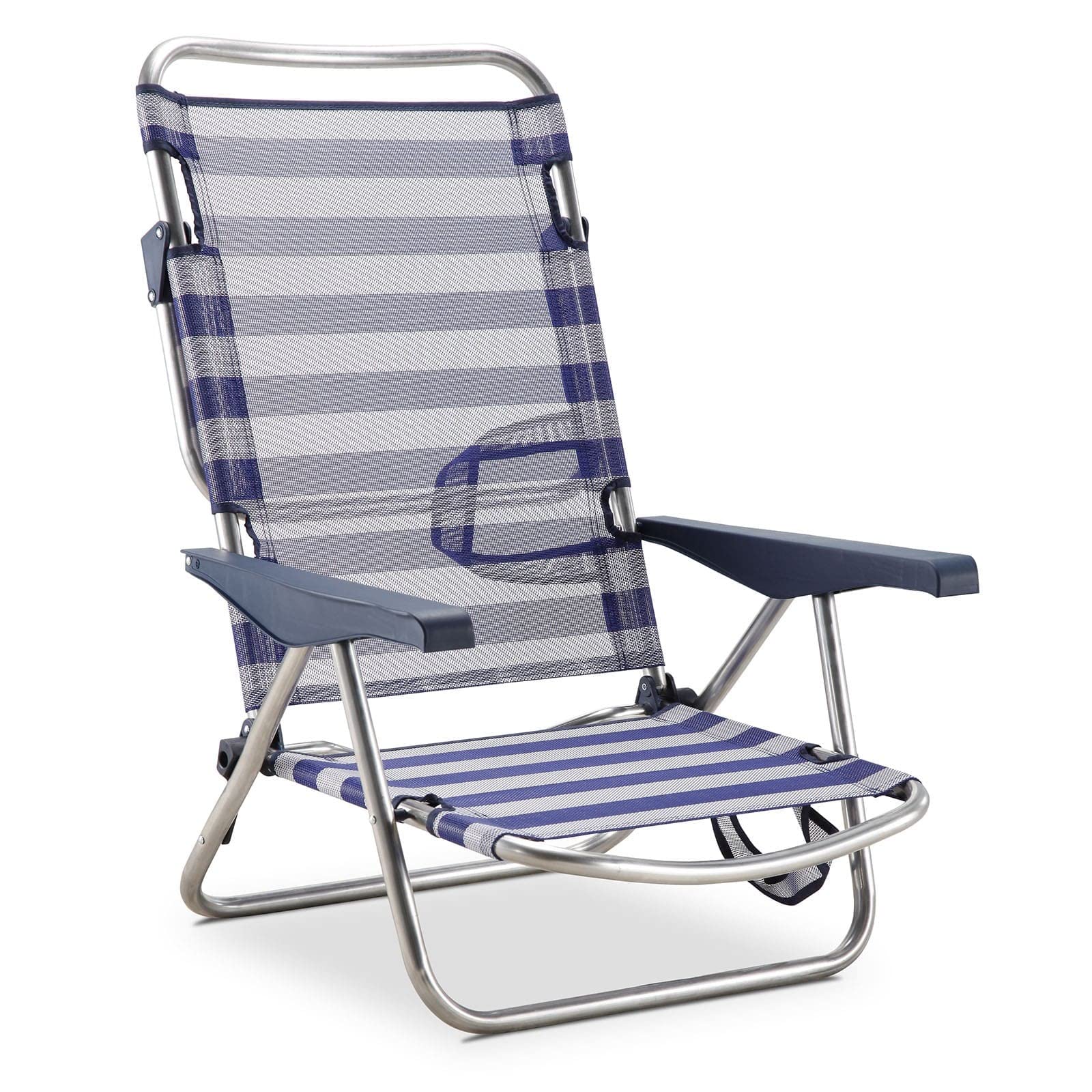 SOLENNY Silla de Playa Cama Plegable Reclinable 4 Posiciones con Respaldo Bajo y Asas 81x62x86 cm 4 Posiciones Tejido lavable y Pies Estabilizadores para Mayor Seguridad