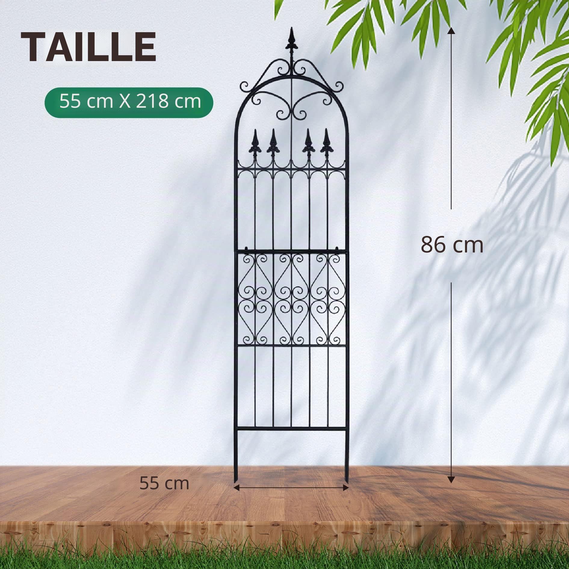 Garden 1 Treillis de Jardin 220 cm X 55 cm pour Plantes Grimpantes en Fil de Fer Métallique Support pour Plantes Grimpantes d'Extérieur