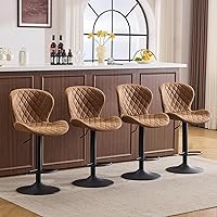 AEDI Crazy Horse Distressed Faux Leather Bar Stools Set of 4 - Adjustable Swivel Counter Height with Back, Heavy Stitching, Brown