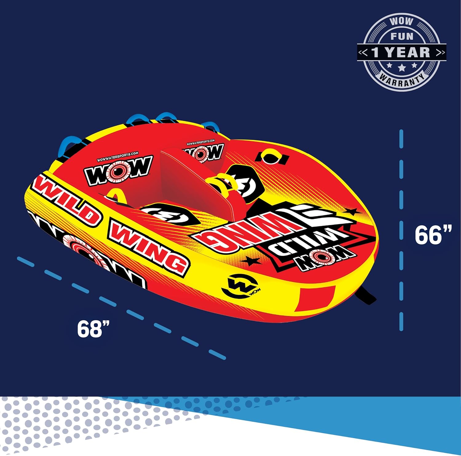 WOW Sports Wild Wing Towable Tube for Boating - 1 to 2 Person Towable - Front and Back Tow Point Water Tube