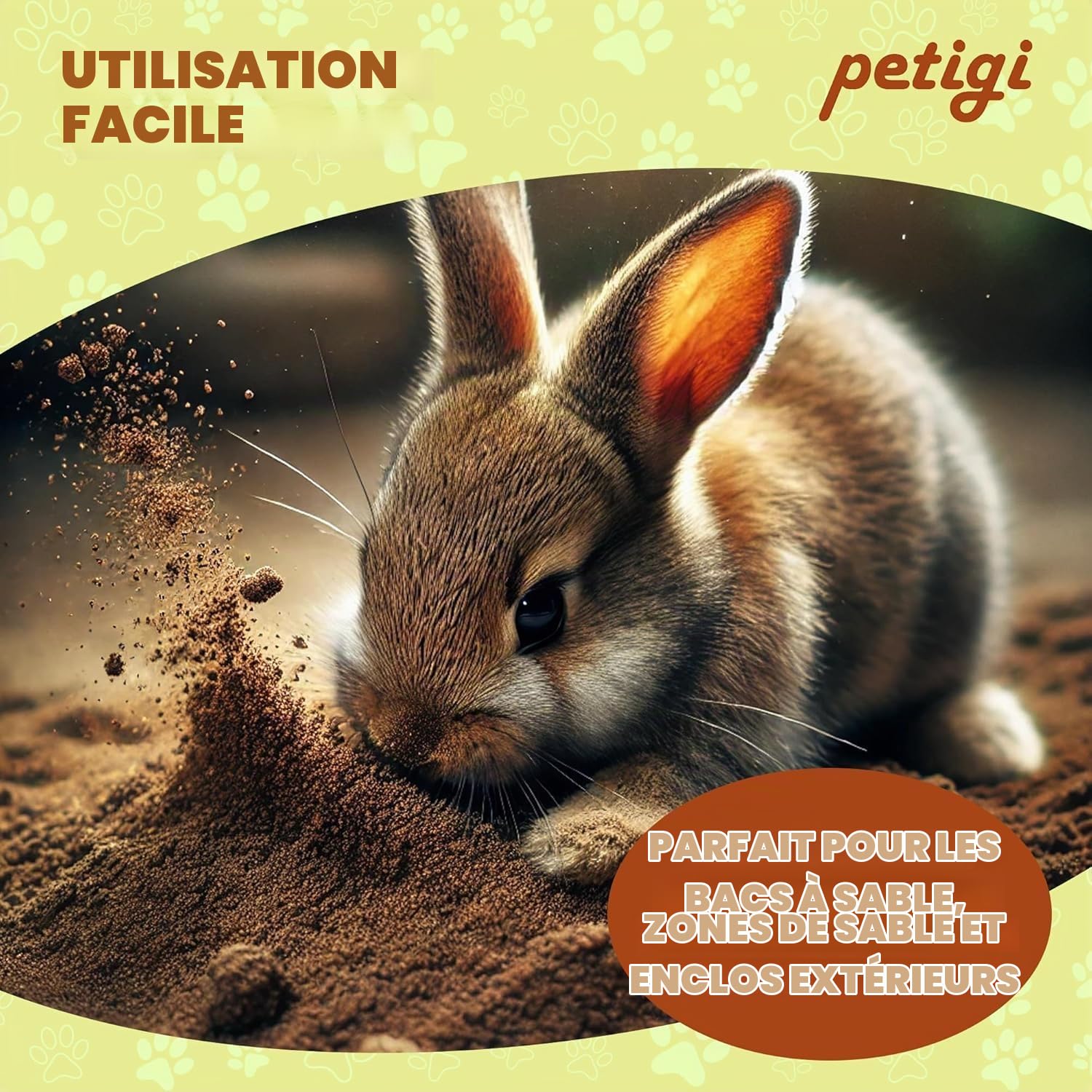 Petigi Sable à Creuser pour Lapins 25 kg Les bacs à Creuser des Lapins | lièvres et chinchillas, Doux pour les pattes sensibles, sans additifs chimiques ni contaminants, sans argile