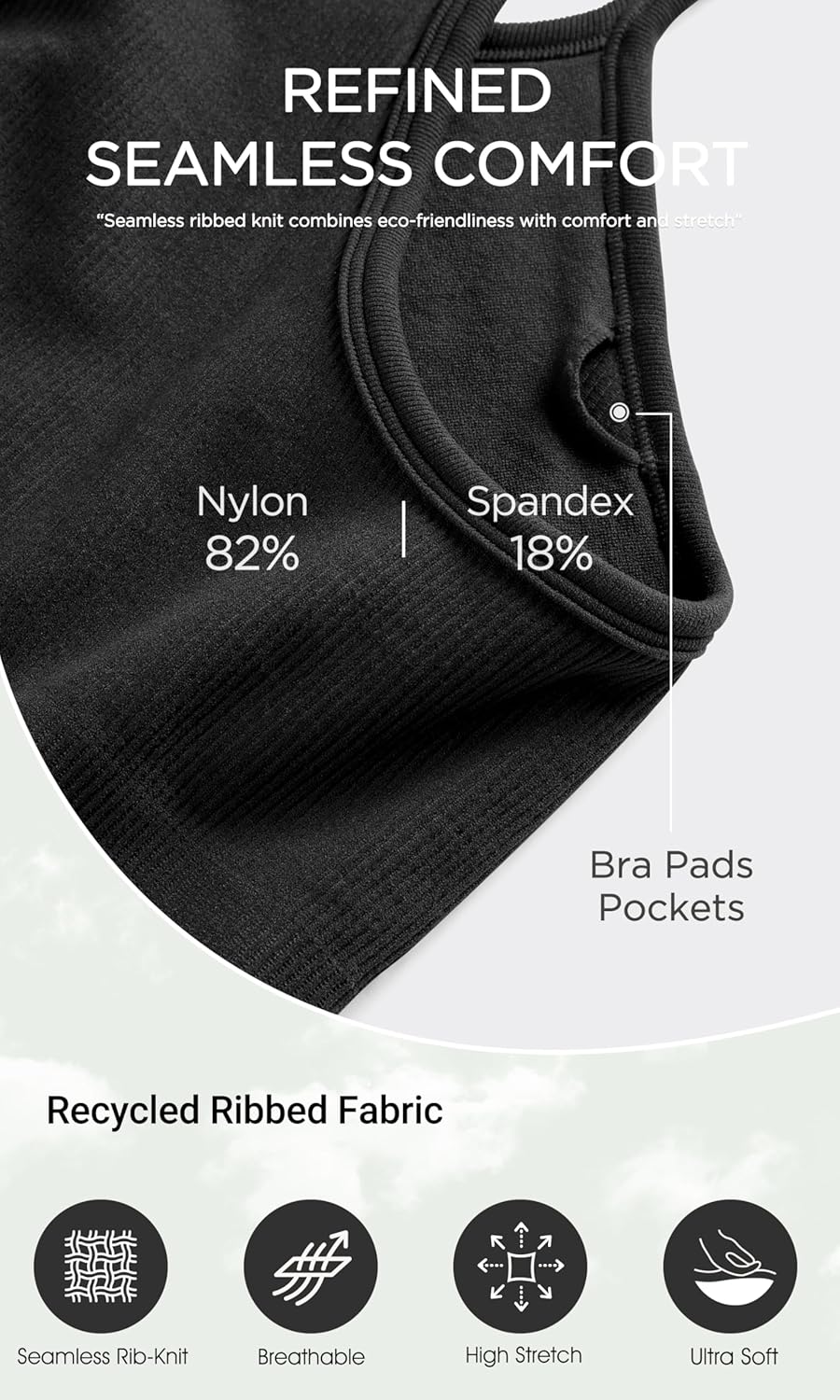 ODODOS Seamless Racerback Sports Bra for Women Ribbed Camisoles Non Padding Yoga Bra Crop Tank Tops - Image 6