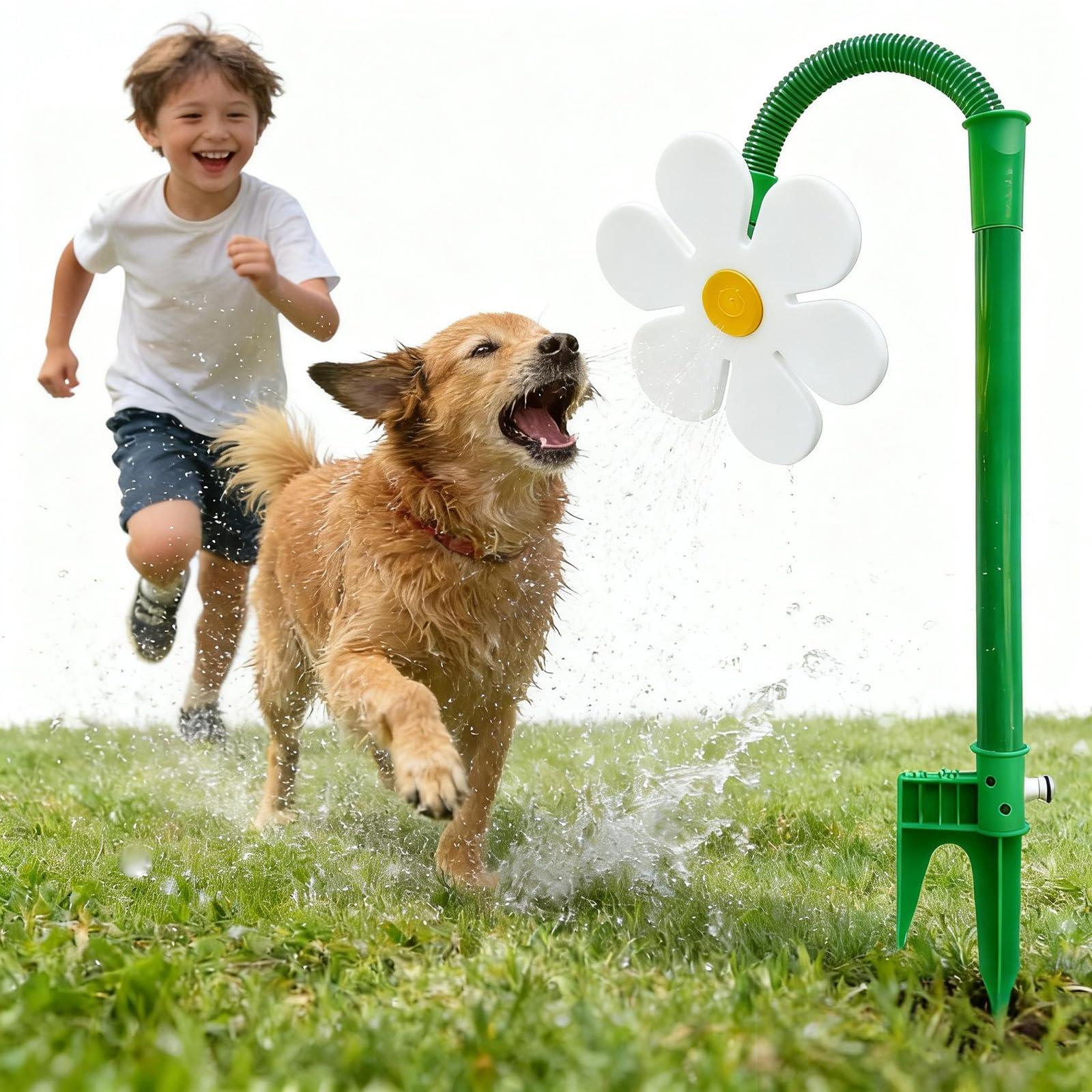 Crazy Daisy Sprinkler Dog - The Best Summer Toy for Dog & Kid Funny 360°Rotating Crazy Daisy Sprinkler, Crazy Dancing Flower Water Sprinkler for Garden Yard (3PCS-White)