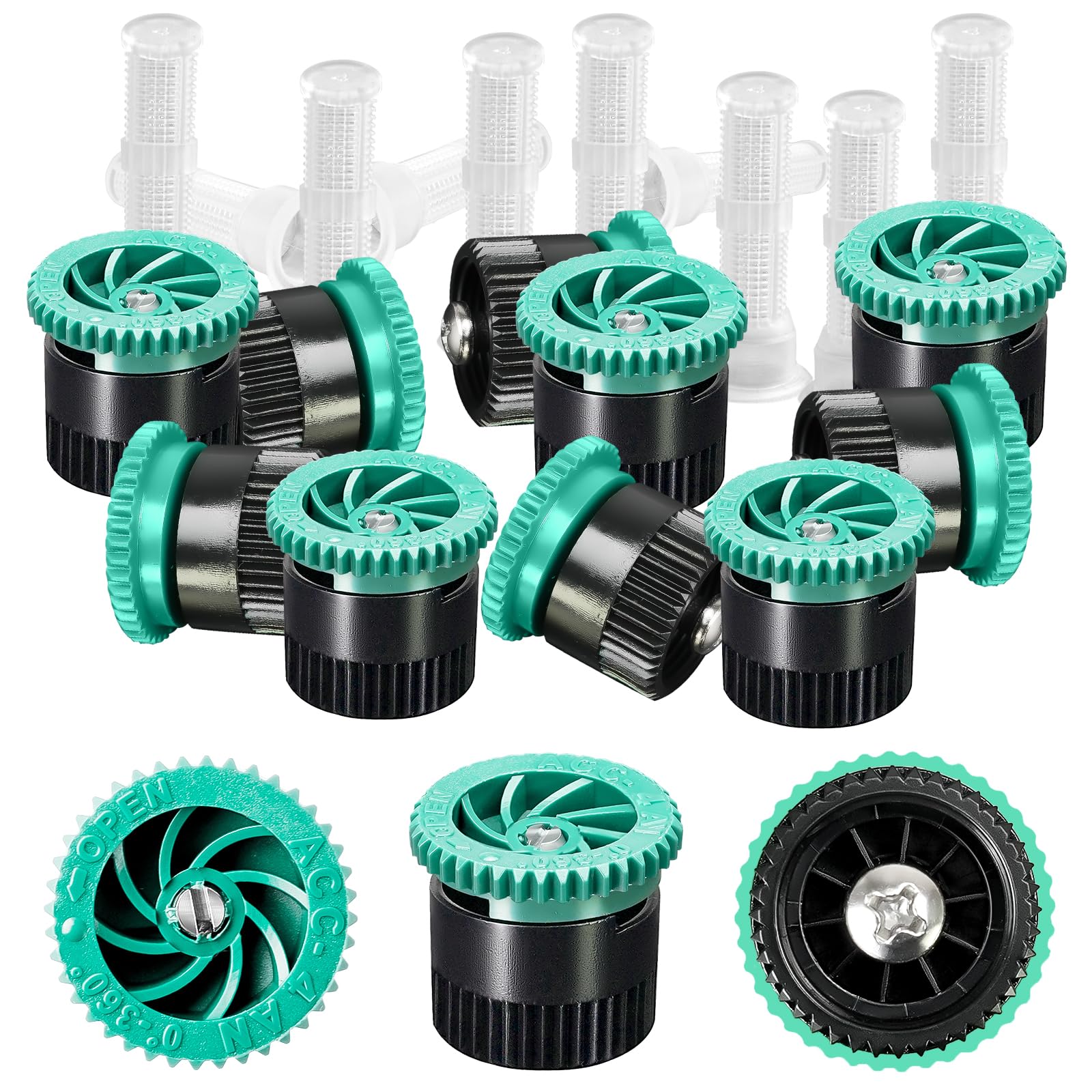 Photo 1 of HolyMaji 10 Pieces Variable Arc Nozzle, Pop-up Sprinkler Heads Replacement Compatible with Most of 360 Degree Adjustable Pop Up Sprinklers Spray Head for Garden Lawn Irrigation (4AN)