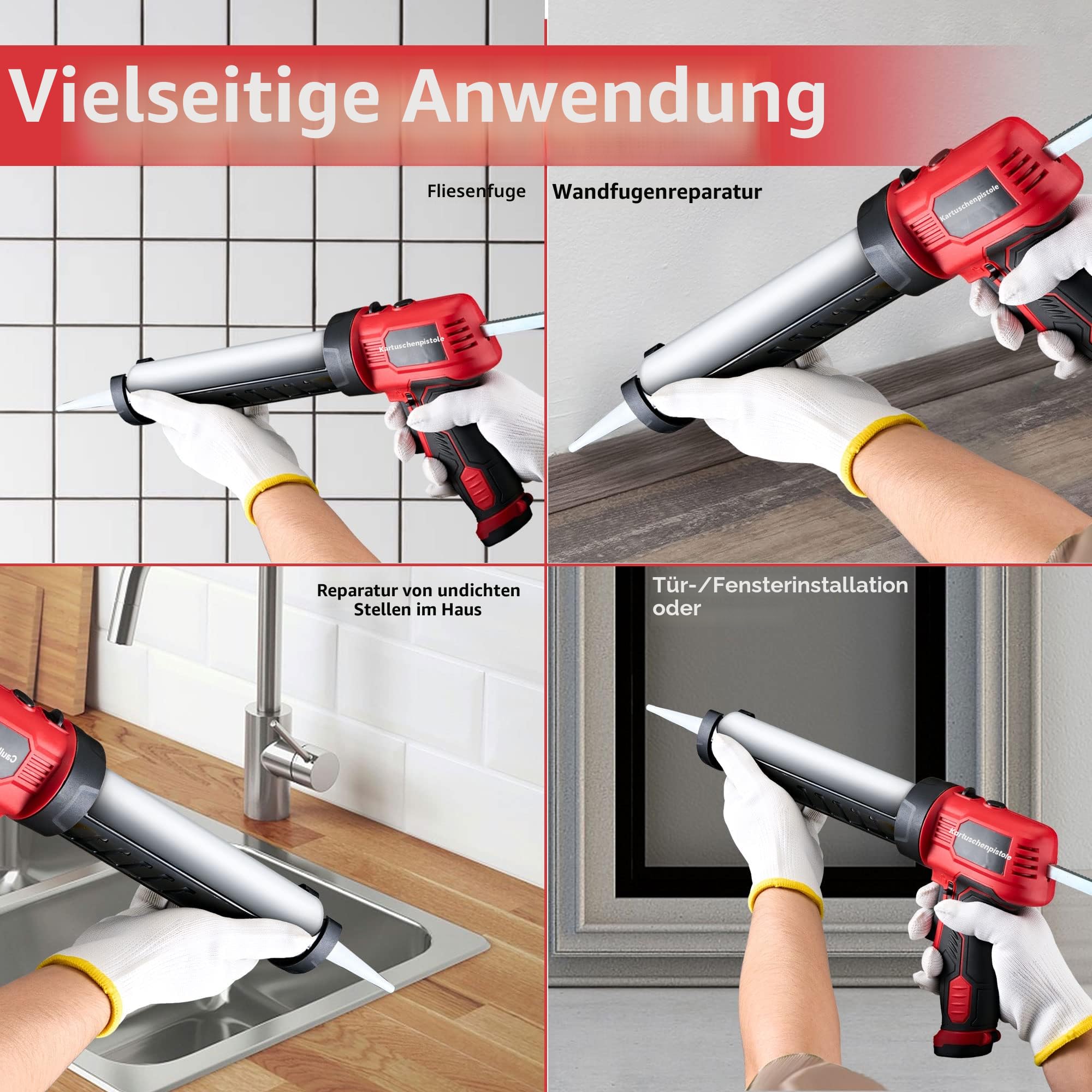 Kartuschenpistole, tropffreie elektrische Kartuschenpistole mit 300 kg Schub, schnurlose Silikon-Werkzeugpistole mit konstantem Durchflusstechnologie, leichte 283.5 g Kartuschenpistolen mit
