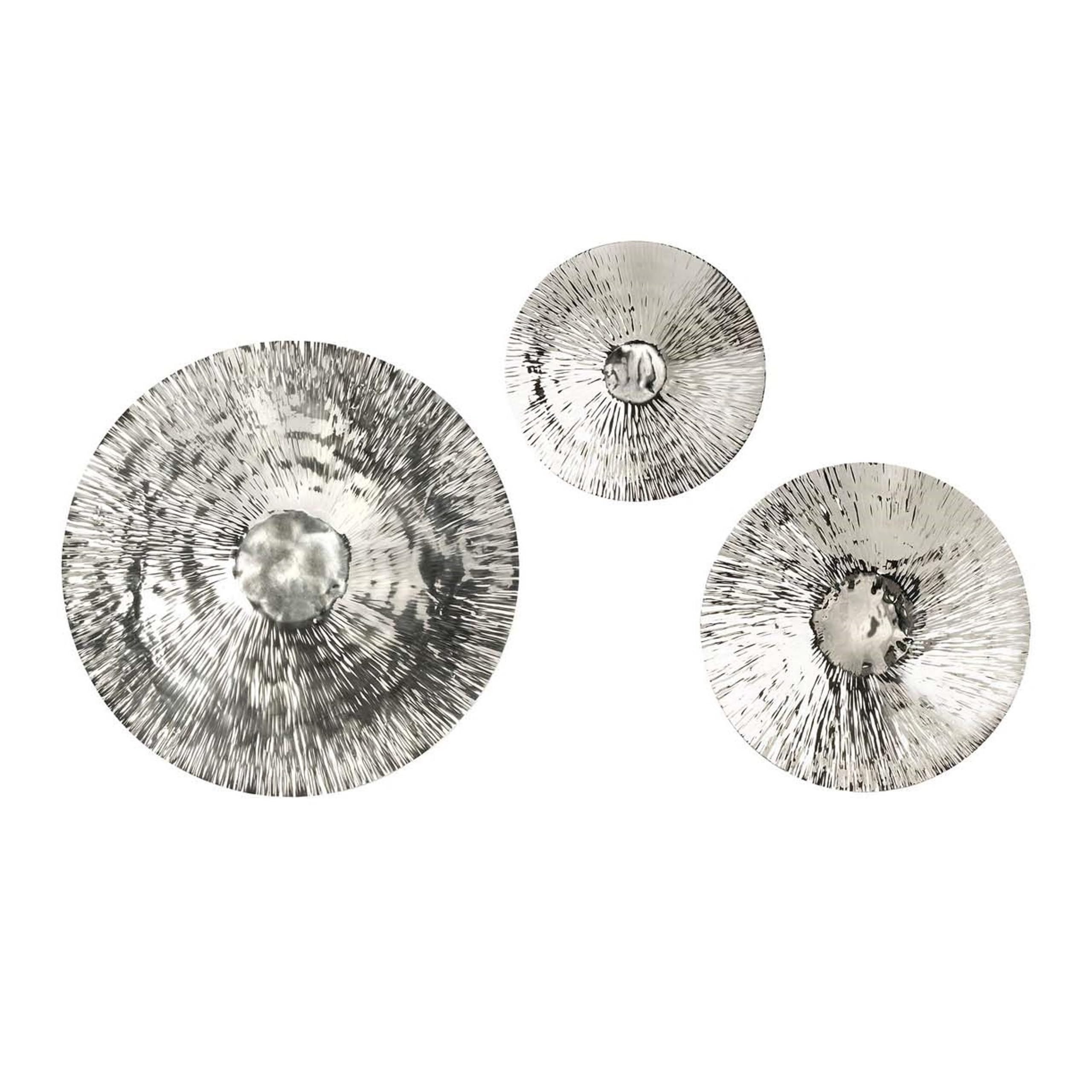 GOWE Silver Textured Oversized Disc, Wall Decor for Living Room Bedrrom Entryway Office, Set of 3