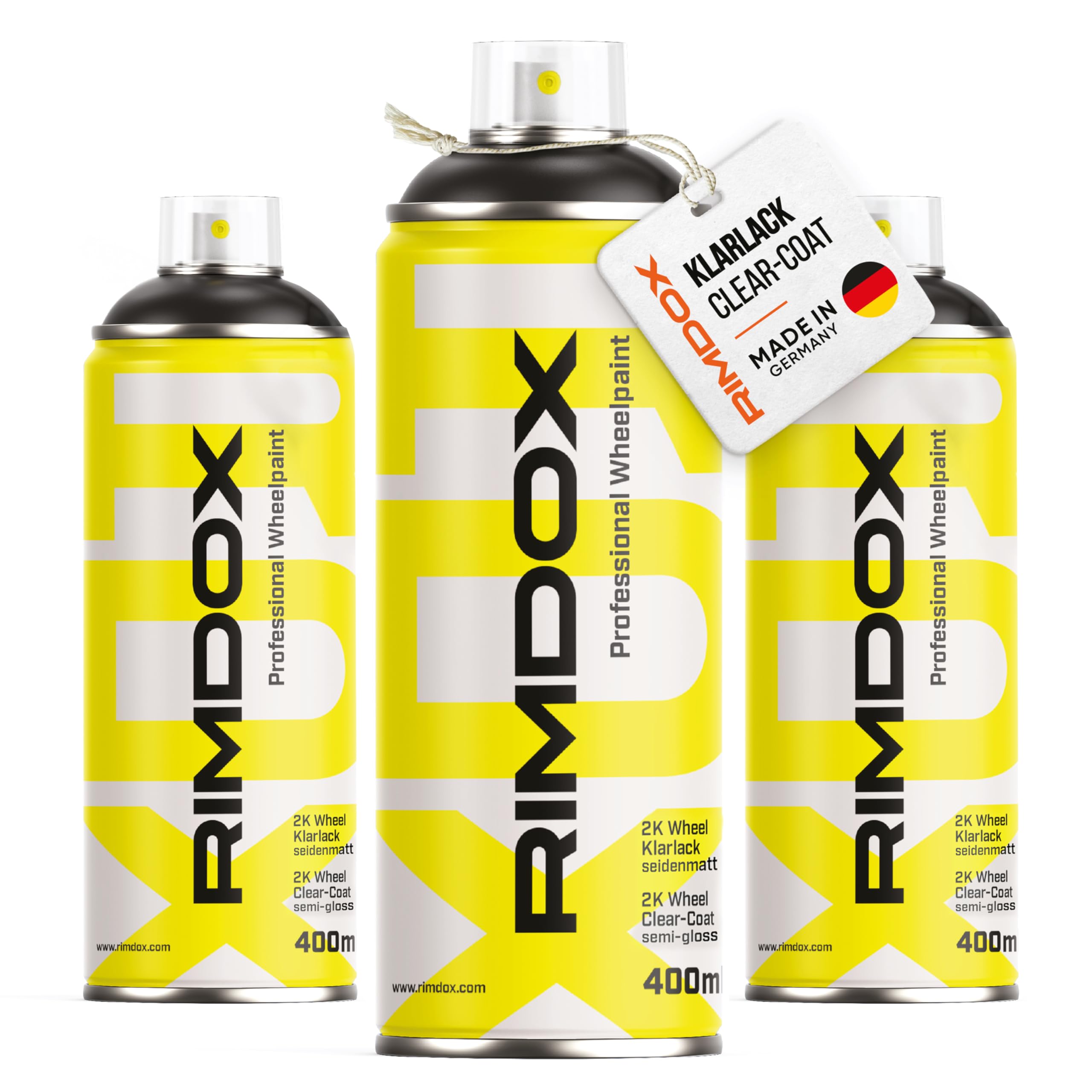 Felgen Klarlack | 2K- High-Solid | 3x Spraydose | Klarlack seidenmatt in OEM-Profiqualität | 100% Made in Germany | transparent, wasserfest, benzinresistent