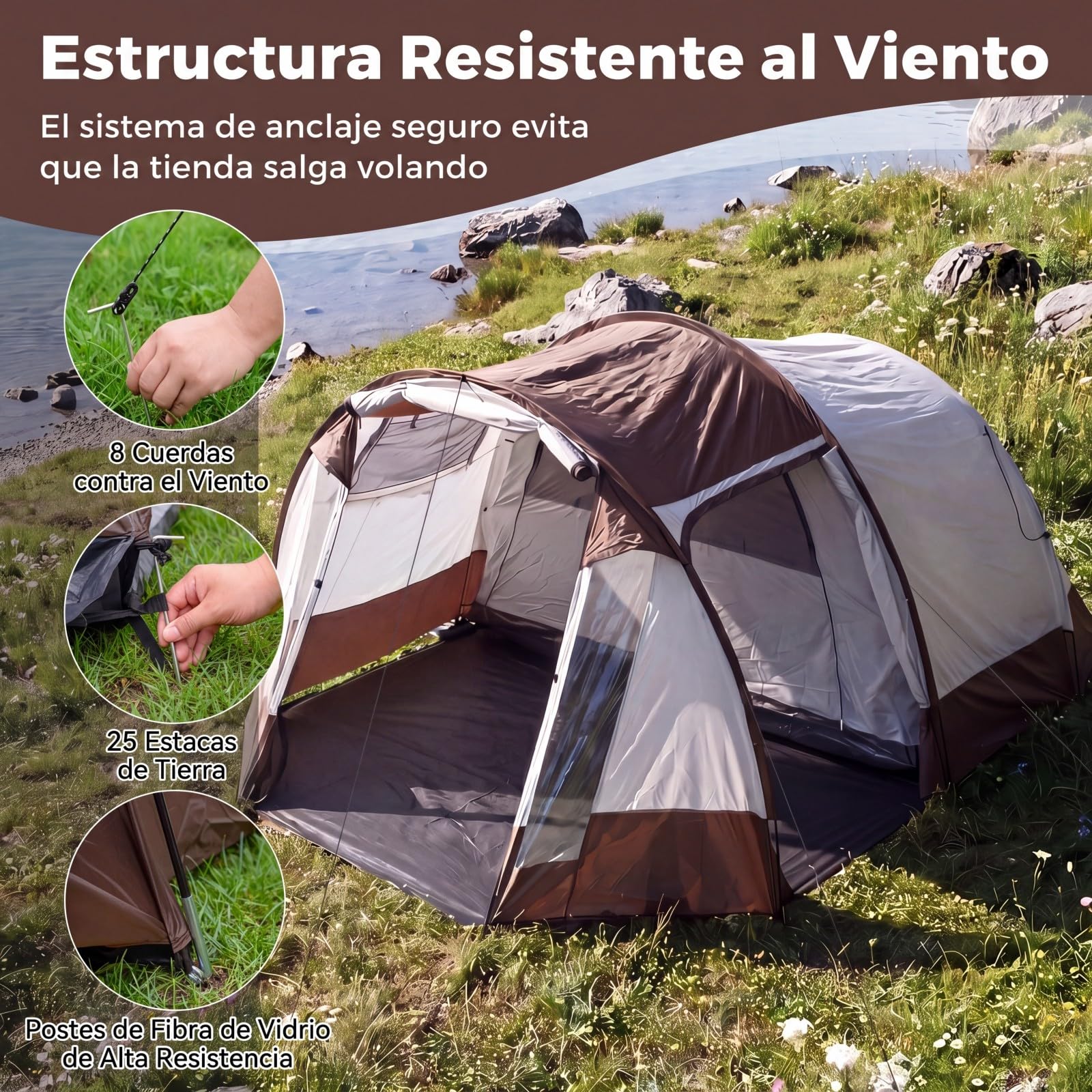COSTWAY Tienda de Camping para 4-6 Personas, 2 Habitaciones, Tienda de Campaña Familiar Grande con Porche Delantero, 2 Puertas, Ventanas de Malla, Portátil para Picnic, 350 x 283 x 202 cm