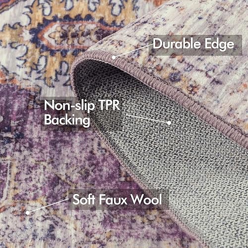 Miniatura 2 de Alfombra bohemia de 2 x 3 pulgadas, lavable, color morado, antideslizante, para interiores, alfombra envejecida, para baño, sala de estar,