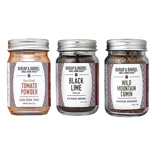 Burlap & Barrel Juego de especias de origen único para tacos Como se ve en Shark Tank! Comino de montaña salvaje, tomate secado al sol, lima negra