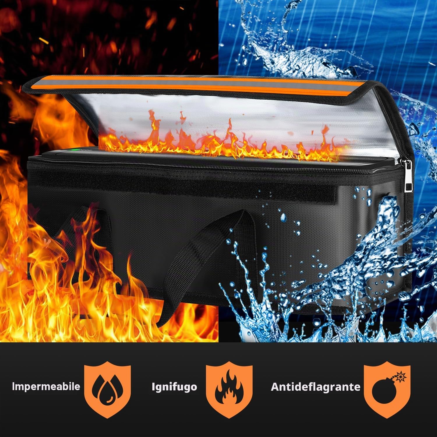 JASCOPRO Borsa per batteria Ebike, 8 strati di protezione antincendio borsa per batteria ignifuga fino a 1400°C 49 * 15 * 15cm (L)