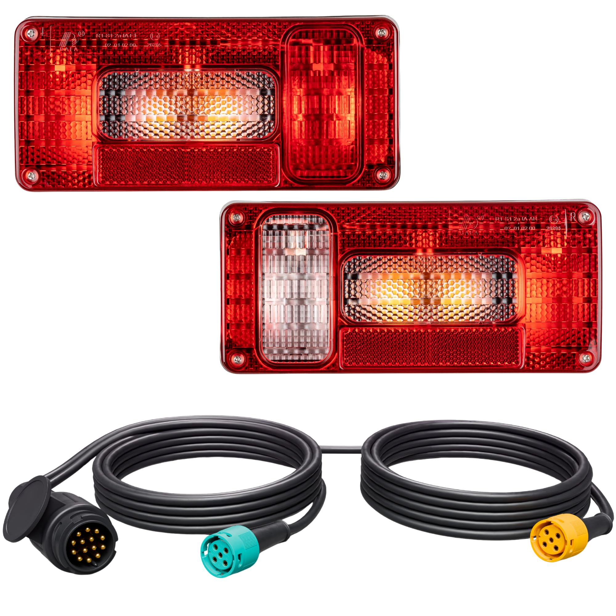 AUTOLIGHT 24 Anhänger Rückleuchten Set 13-polig 12V inkl. 7 Meter Kabelsatz – E-Prüfzeichen – Rücklicht Heckleuchten für Anhänger, Trailer, Wohnwagen, Fahrradträger