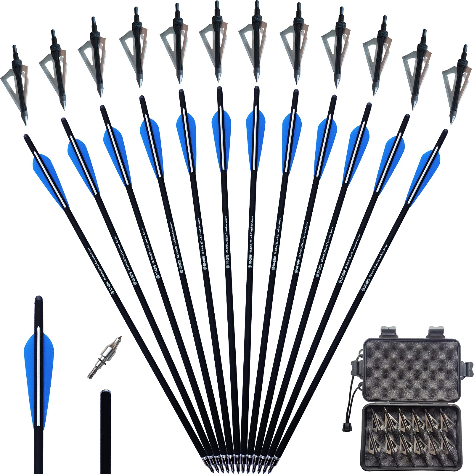 20 22 Inch Crossbow Bolts and Crossbow Broadheads Set Carbon Crossbow Arrows for Hunting and Outdoor Practice, 12pcs Arrows 12pcs Broadheads(24 Pack)