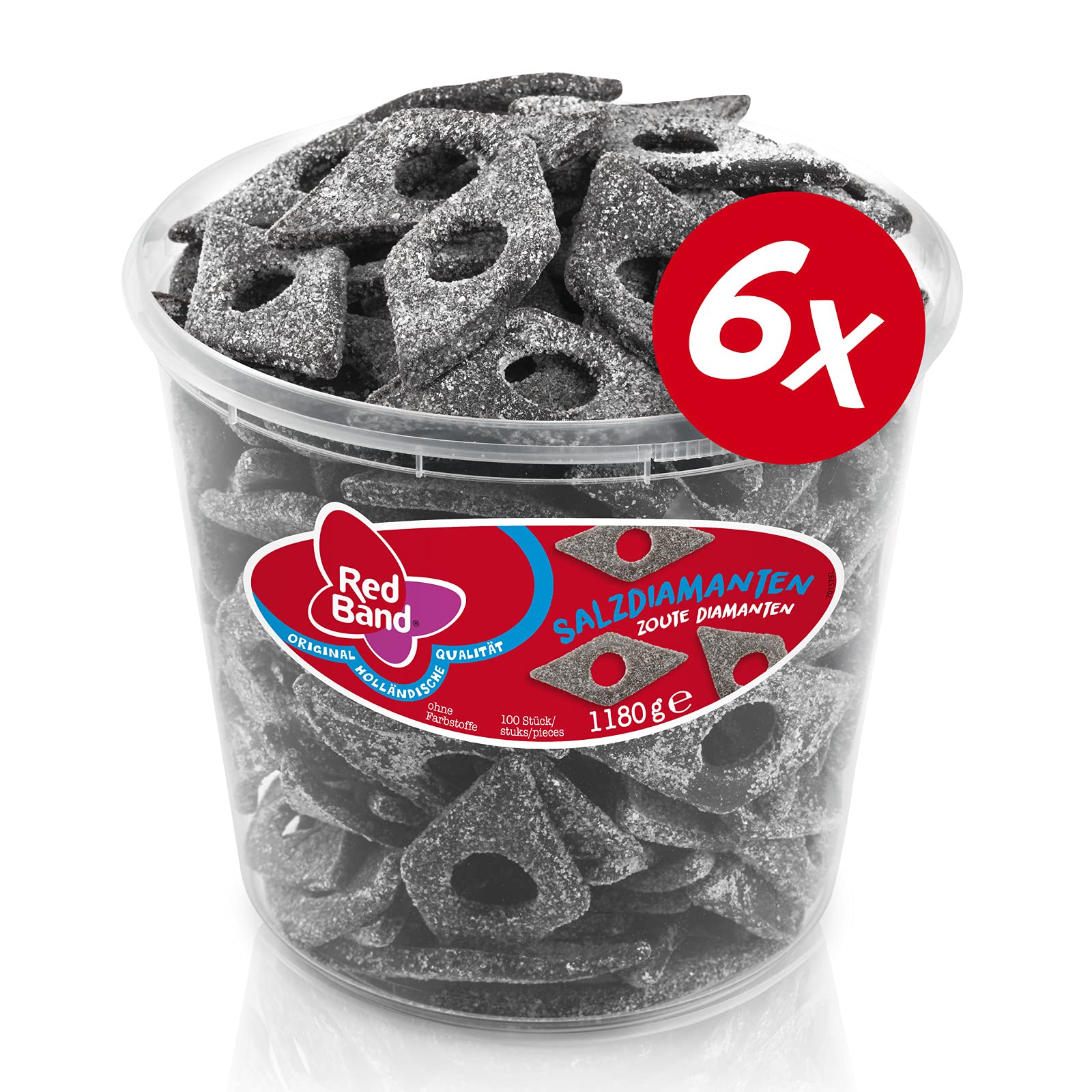 Red Band Salzdiamanten - Großpackung: 1.18 kg Dose (6er pack) - Lakritz in Süß-Salziger Hülle - Holländische Qualität - Süßigkeiten