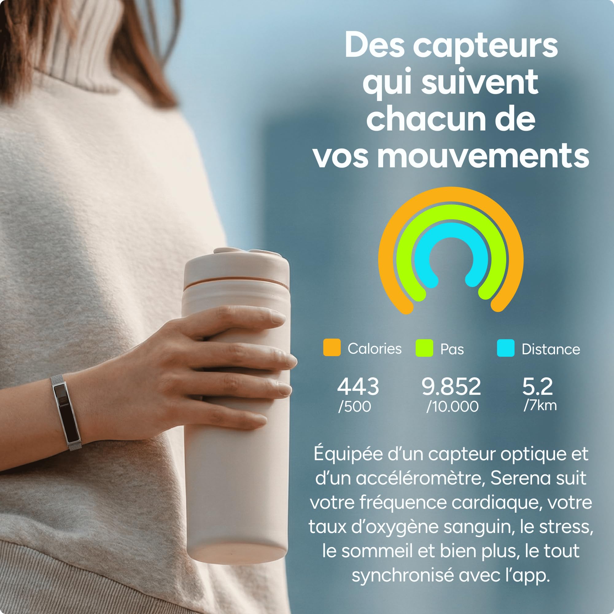 KSIX Bracelet connecté Serena pour Femmes avec écran, Suivi d'activité et de Sommeil, 100 Modes Sportifs, autonomie de 7 Jours, étanchéité jusqu'à 5 ATM, 2 Bracelets (Silicone et métal)